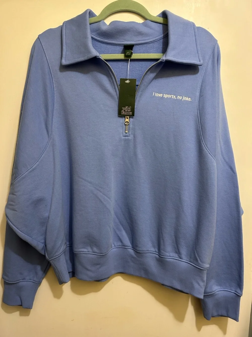 Wild Fable NWT Blue 1/2 Zip Pullover W/‘I love sports, no joke.' Embroidery, XXL - Picture 1 of 9